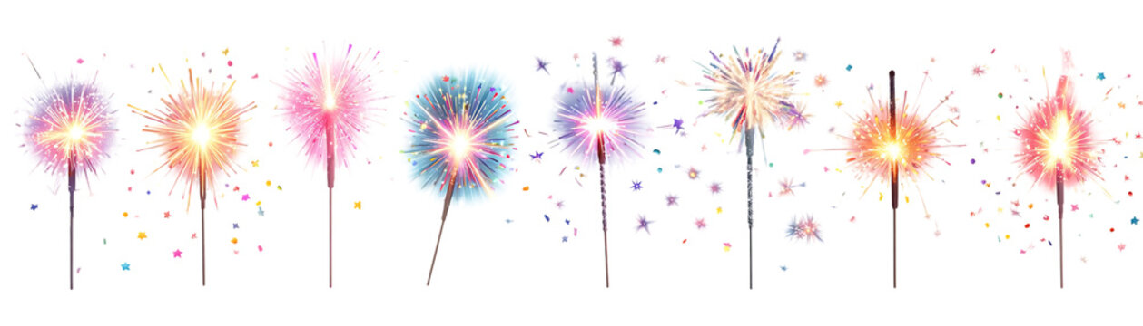 Colorful sparkler isolated on transparent background for holiday celebration