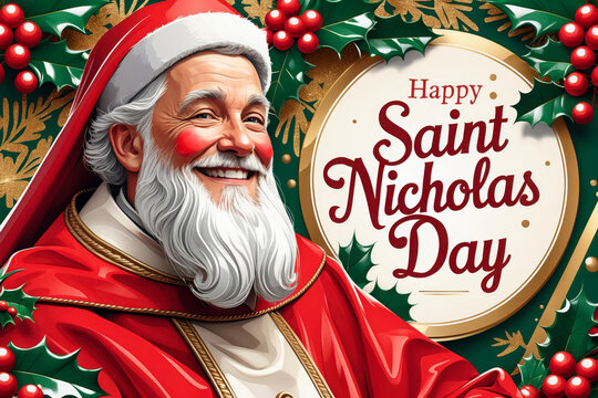 Postcard festive poster banner for Orthodox holiday in honor of Saint Nicholas Day AI Generative