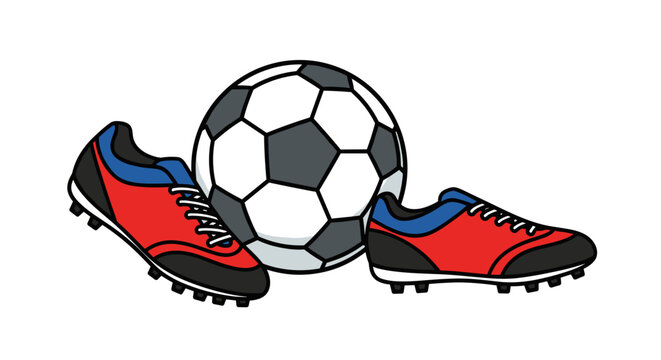 soccer ball and red cleats on white clip art preview