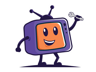 Naklejka premium a television mascot carrying a wrench