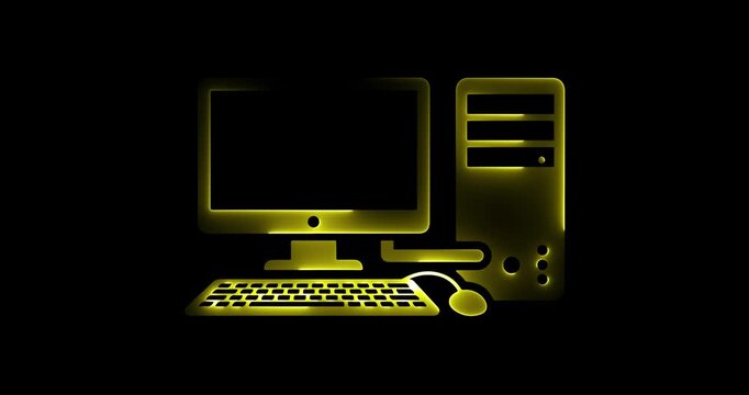 Desktop Computer Icon with Gradient Yellow and Orange Glow on Black Background symbol