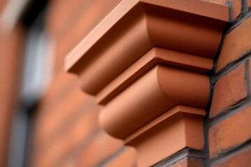 Detailed view of a brick wall's decorative corner with rounded edges, highlighting masonry craftsmanship & warm tones. A close-up that captures the essence of architecture.
