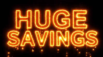 Fiery text announcing huge savings, perfect for promotions and sales events. - Powered by Adobe