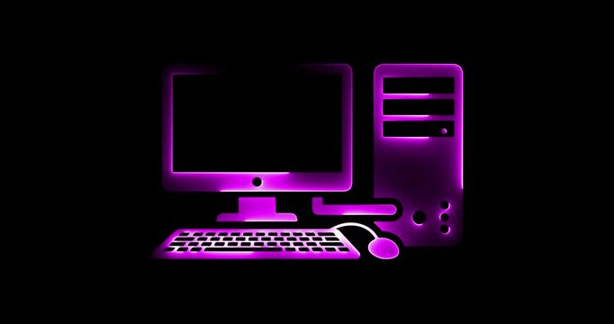 Desktop Computer Icon with Pink and Blue Gradient Glow on Black Background symbol