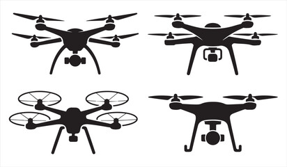 Camera Drone Vector Silhouettes – Modern Flight Technology Illustration