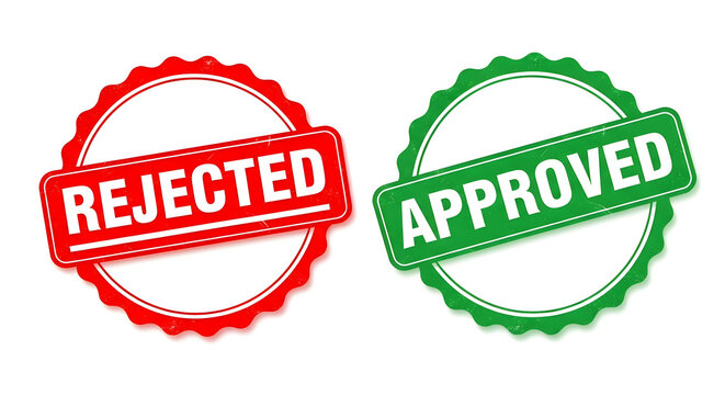 Approved and rejected stamp badges vector illustration of green approved and red rejected rubber stamps isolated on white backgrou