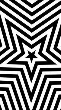 Black and white abstract optical illusion star background vertical, pattern tunnel seamless looping animation, starburst comic