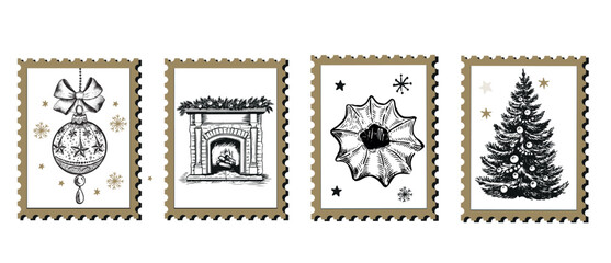 Hand-Drawn Christmas Festive Stamps Collection	
