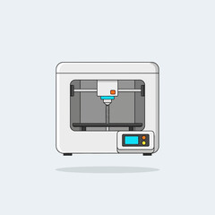 White 3d printer on a light blue background.