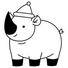 Baby Rhino in Santa Hat Doodle