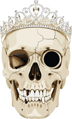 Elegant jeweled crown skull with hollow eye socket, gothic royal art concept