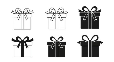 Minimalist vector icon set of gift boxes with ribbons and bows