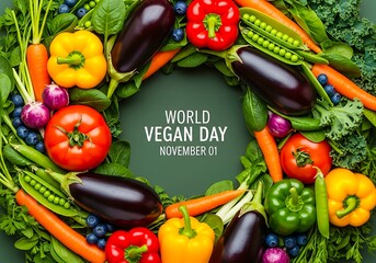 Colorful wreath of fresh vegetables for world vegan day celebration