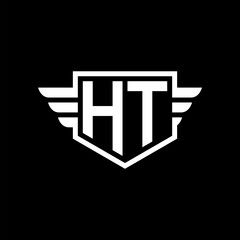 HT Logo vector image of initial shield with wing outline and simple shield