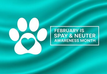 February is spay and neuter awareness month with a paw print design