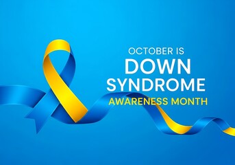 Down syndrome awareness month ribbon on blue background, a symbol of support