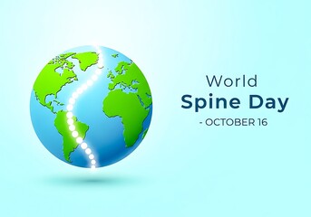 World spine day illustration with globe and spine on light blue background