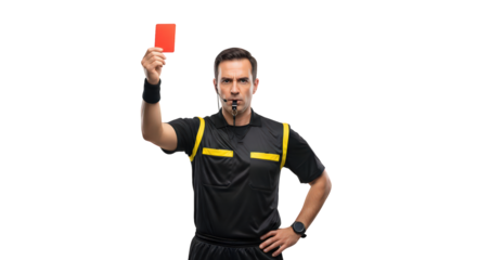 Referee showing red card with transparent background
