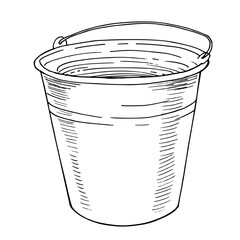 Bucket. Vector ink styled handmade illustration. For packaging design, cards, cover, prints, product labels and fabric.