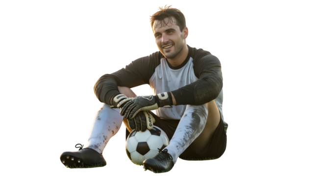 Soccer goalkeeper with ball transparent background