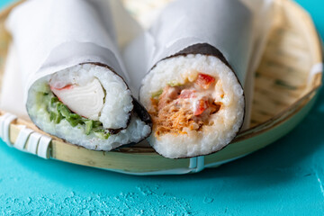 Close-Up of Sushi Burrito in Presentation
