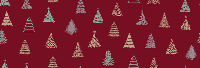 Christmas tree white on red, hand drawn illustrations.	
