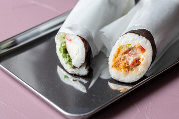 Close-Up of Sushi Burrito in Presentation