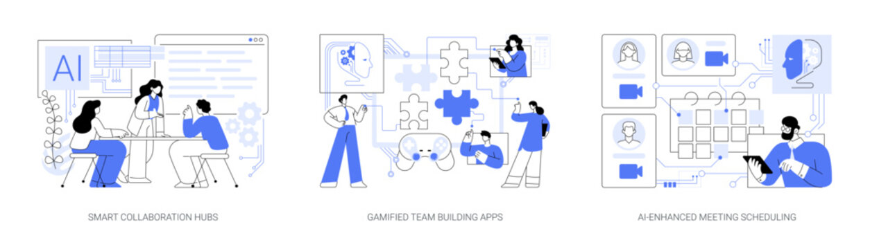AI and Digital Tools Boosting Team Efficiency abstract concept vector illustrations.