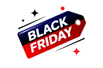 Black friday tag graphic with text and abstract elements isolated on transparent background