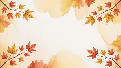 watercolor autumn leaves background with copy space, hand painted fall maple foliage border illustration, minimalistic seasonal autumn background template, vintage watercolor fall leaves frame design