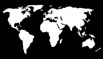 World Outlines. A minimalist world map with white continents on a black background. The simplicity of the form emphasizes the universality and interconnectedness of all continents. Vector