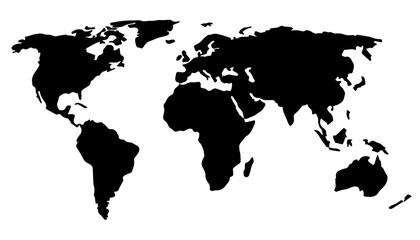 World Outlines. A minimalist world map with black continents on a white background. The simplicity of the form emphasizes the universality and interconnectedness of all continents. Vector