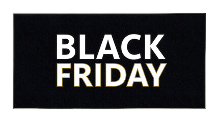 Black friday text on a black background with gold and white lettering isolated on transparent background