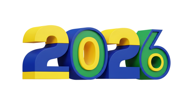 3D Year 2026 Blue and Yellow Cylinder Design for Sports and Corporate Events