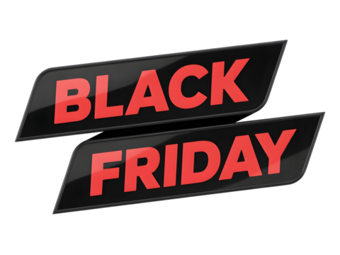 Black friday sale text on black glossy banners isolated on transparent background
