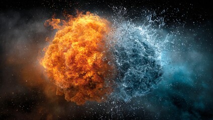 Dynamic clash of fire and water creating a powerful elemental juxtaposition