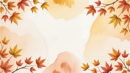 watercolor autumn maple leaves background, fall season elegant border frame, rustic watercolor texture abstract design, hand-painted warm foliage invitation template