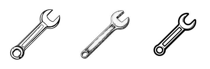 Modern illustration of a combination wrench featuring both open and ring ends, represented by a wrench or spanner icon