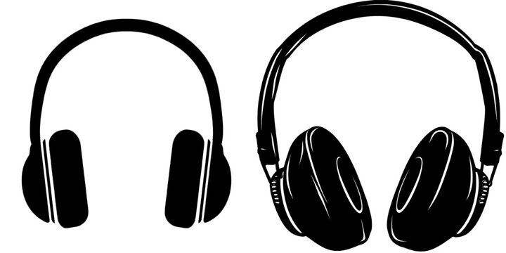 Modern art depicts a purple headphone headset in a flat design style as a clip art image of headphones