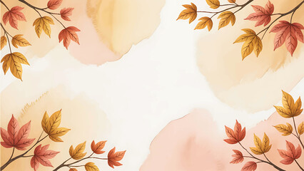 Watercolor Autumn Leaves Border Background, Hand-Painted Fall Maple Foliage Frame Vector, Golden Autumn Watercolor Background with Copy Space, Abstract Warm Yellow Fall Leaves Banner