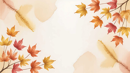 Watercolor Autumn Maple Leaves Border Background, Fall Season Invitation Card Frame Template, Elegant Handpainted Golden Foliage Background, Soft Watercolor Abstract Autumn Branch Header
