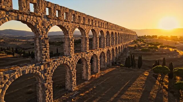 Ancient Roman Aqueduct at Sunset A Timeless Architectural Marvel 1.