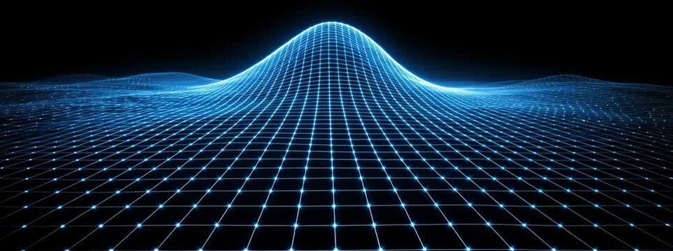 Abstract Digital Waveform Visualization with Blue Grid and Lights