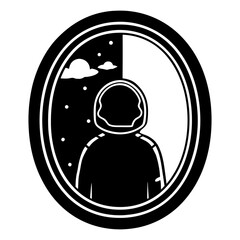 Astronaut looking at a divided sky with stars and clouds