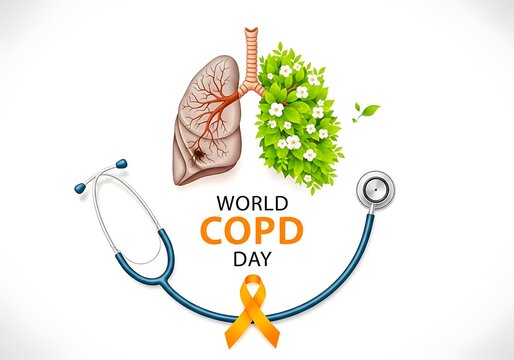 World copd day awareness with lungs and stethoscope isolated on white background