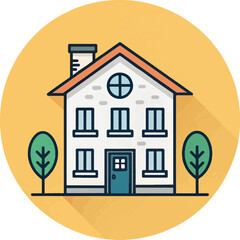 Cozy family house illustration with trees and yellow background