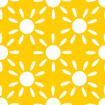 Seamless pattern of white sun silhouettes on a yellow background