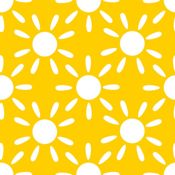 Seamless pattern of white sun silhouettes on a yellow background