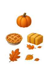Digital Illustration of Autumn Elements  PNG isolated icons 3d