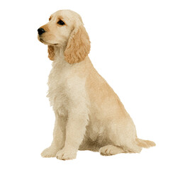 Seated Tan Cocker Spaniel Puppy Watercolor